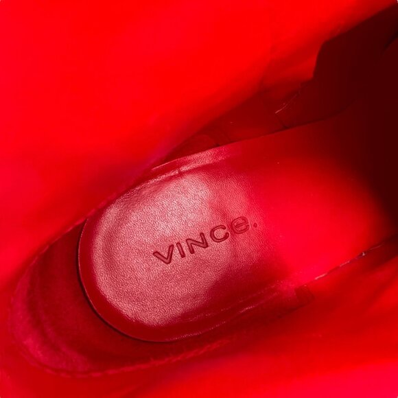 Vince Maggie Block Heel Red Leather Ankle Boots Size 9 - Picture 12 of 13